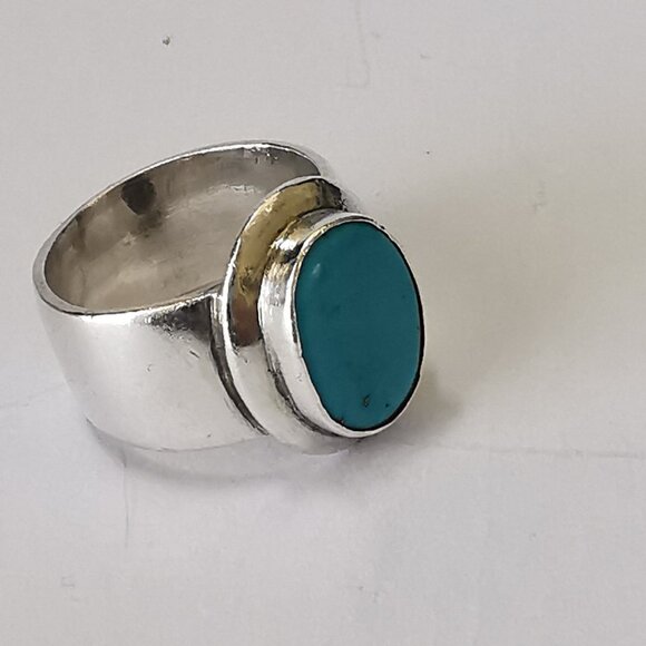 Large Modernist  Sterling Silver turquoise ring - Picture 2 of 9